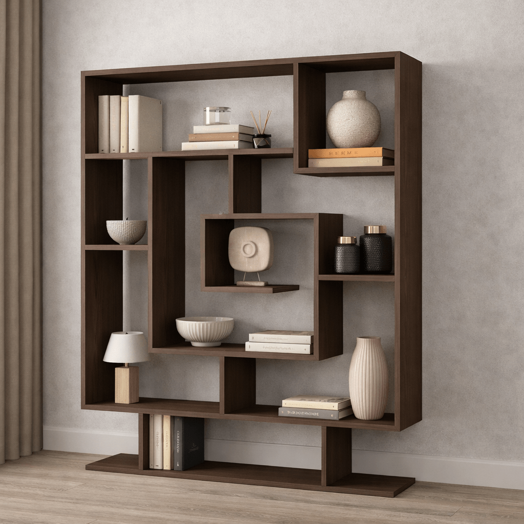 Boekenkasten - Boekenkast Sarma wengé bruin melamine 124,8x149,4x22 cm - Dimehouse