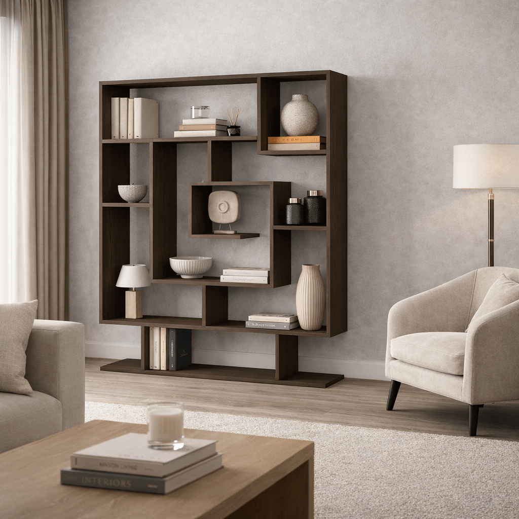 Boekenkasten - Boekenkast Sarma wengé bruin melamine 124,8x149,4x22 cm - Dimehouse