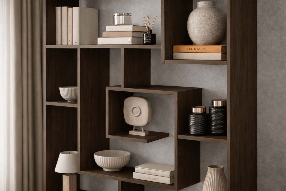 Boekenkasten - Boekenkast Sarma wengé bruin melamine 124,8x149,4x22 cm - Dimehouse