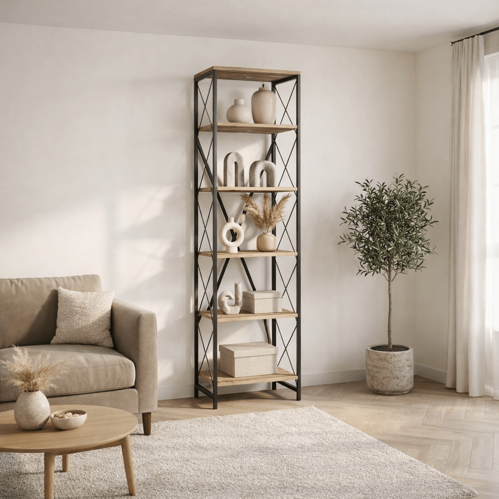 Bookcase Suadiye Atlantic Pine Black Melamine 50x180x30 cm