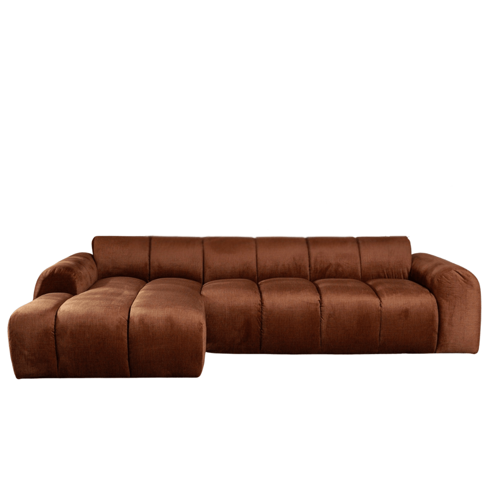 Sofas-Corner sofa with lounge copper velvet textured fabric - stripes - left - Brix-Dimehouse