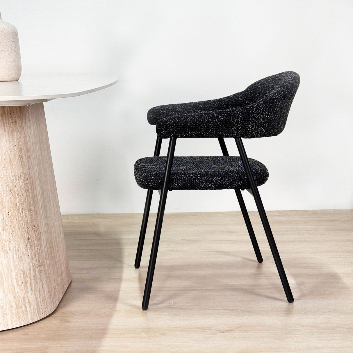 Dining Room Chair Set of 4 Bouclé Beige Lisa - Black Frame