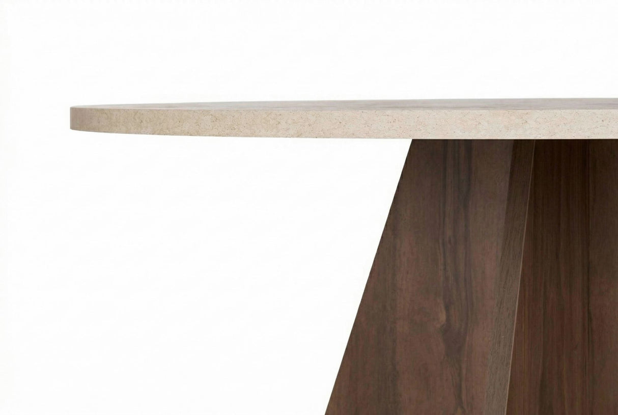 Eettafels - Eetkamertafel rond Walnoot met Travertin top - 120 cm - Mary - Dimehouse