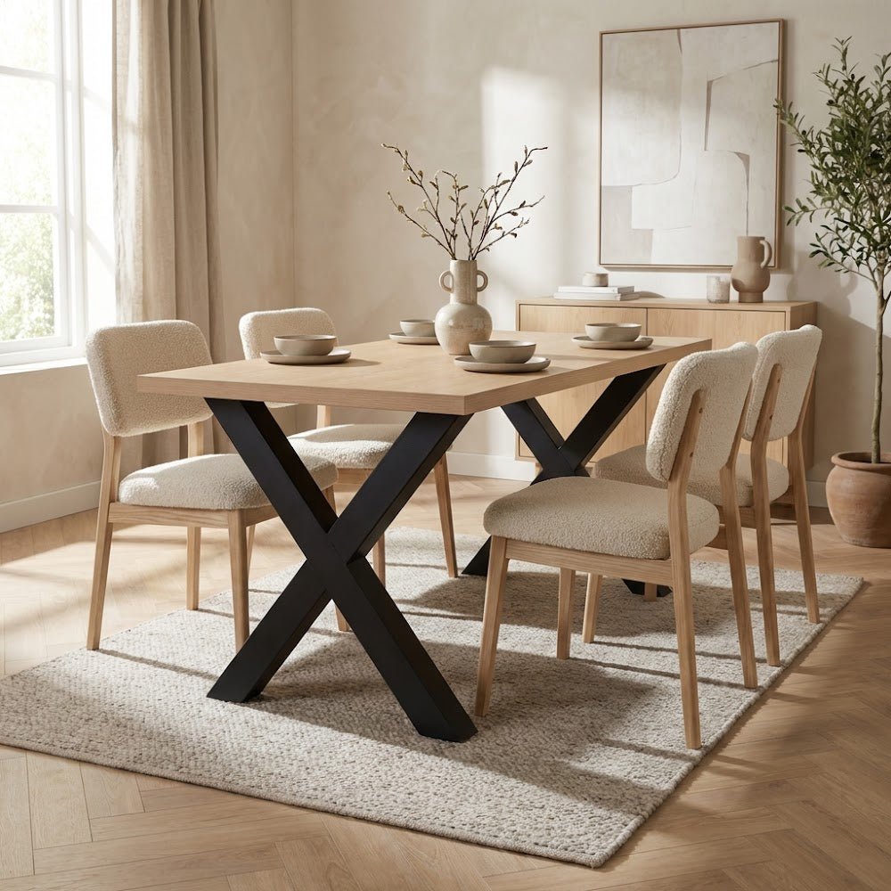 Eettafels - Eettafel Lenzo Rustiek Eiken - Zwarte X - poot - Dimehouse