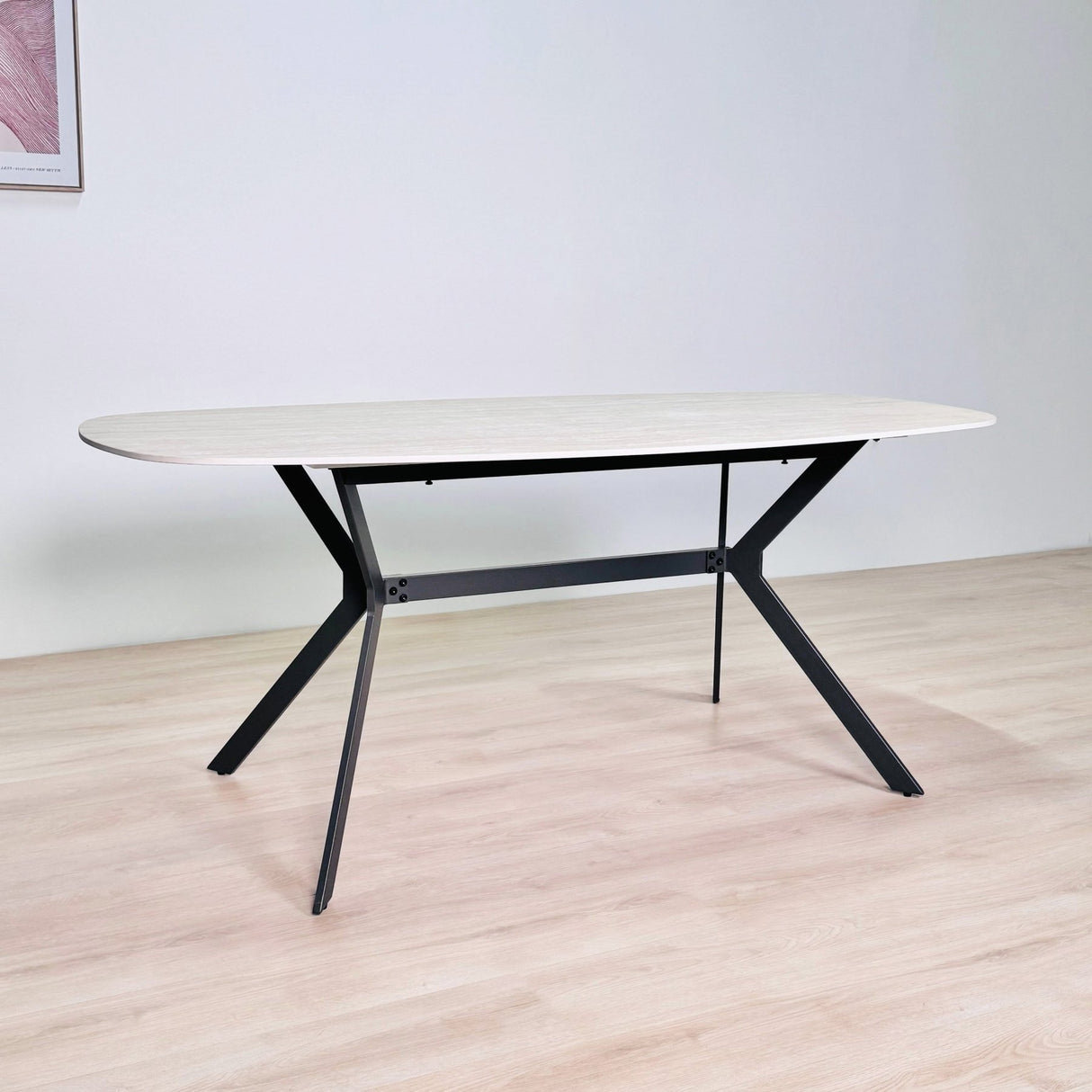 Eettafels - Eettafel Jimi Deens Ovaal Keramiek Travertinlook 180 cm - Dimehouse