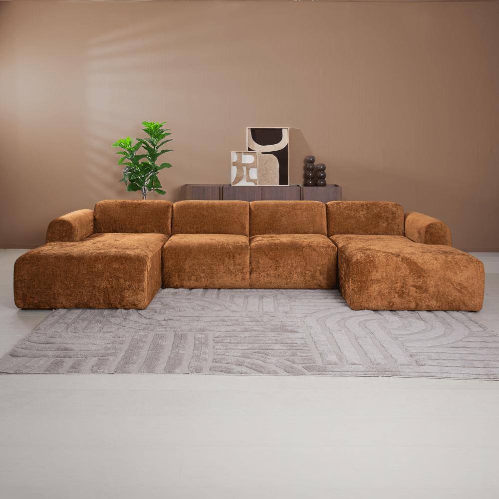 Banken-U-bank oker chenille stof - 342x165 cm - Shane-Dimehouse