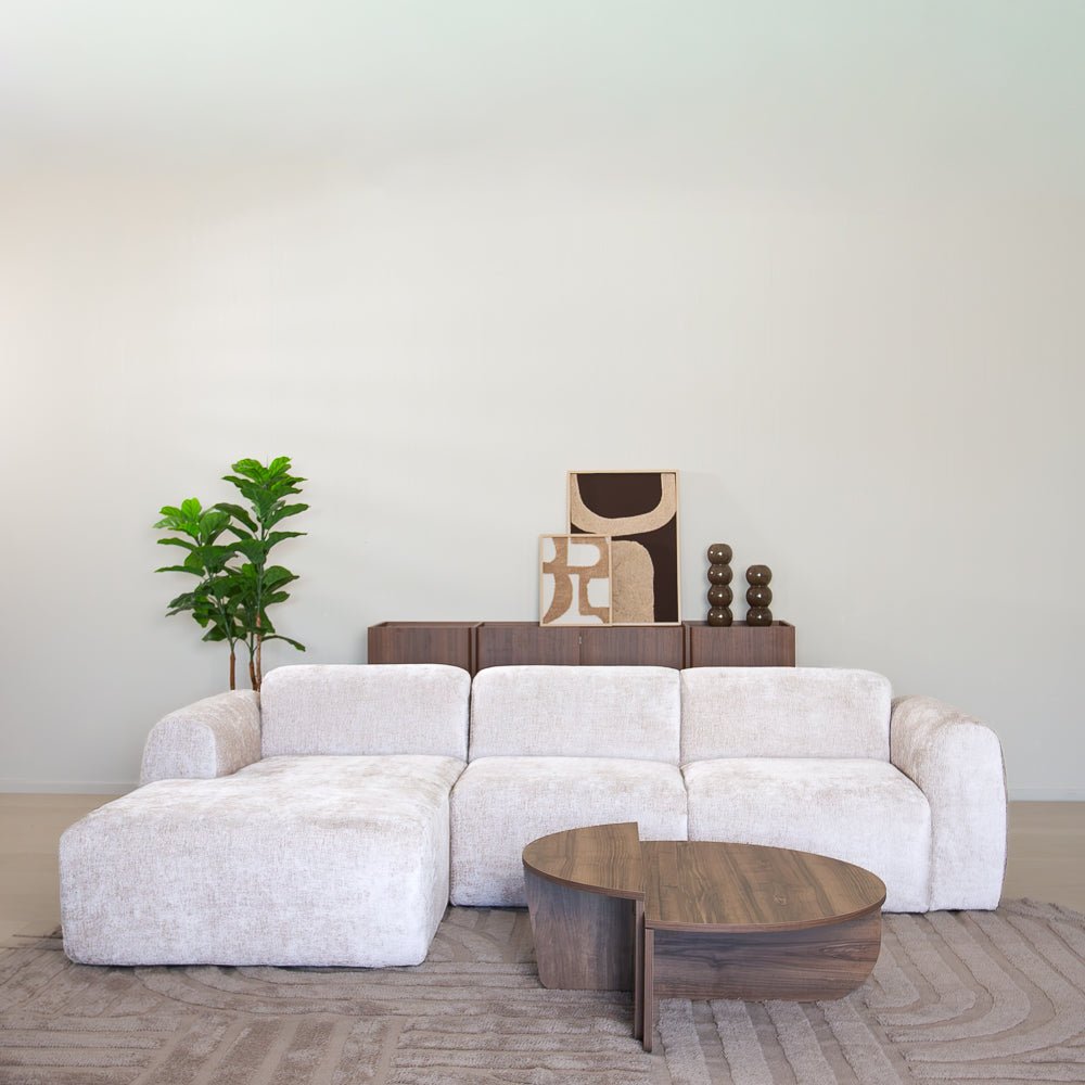 Banken-Hoekbank beige chenille stof - 272x170 cm - Shane - links-Dimehouse