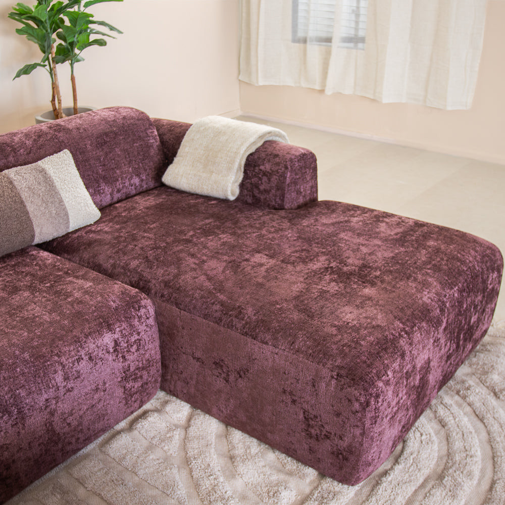 Corner sofa purple chenille fabric - 292x169 cm - Shane - right