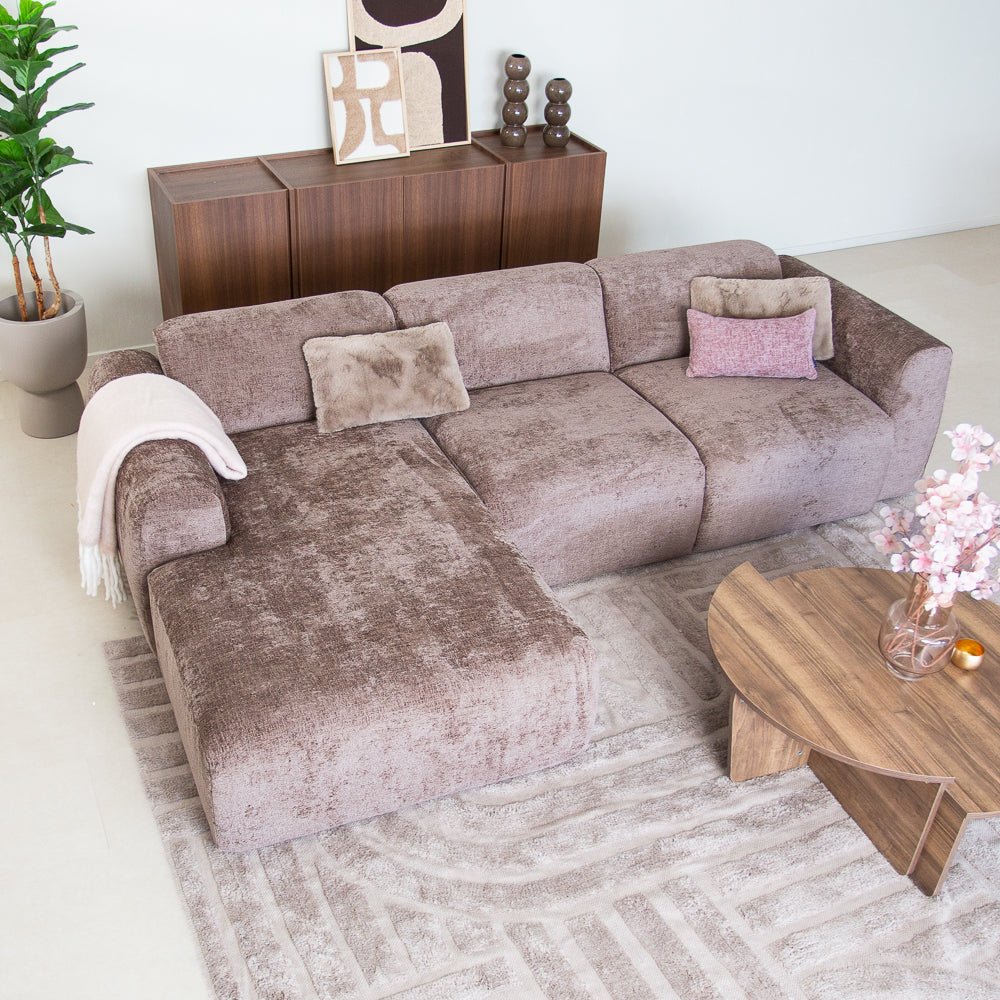 Banken-Hoekbank taupe chenille stof - 272x170 cm - Shane - links-Dimehouse