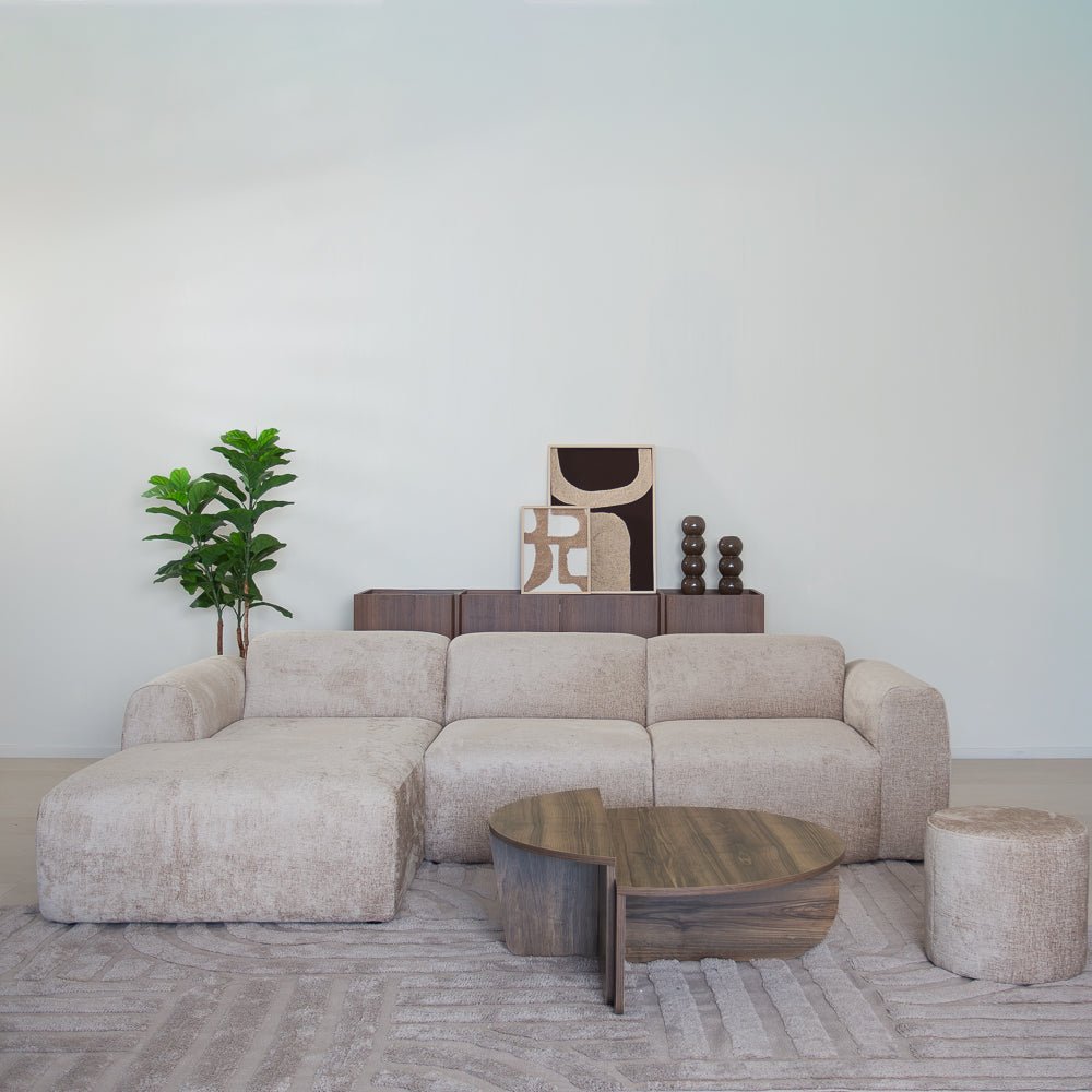 Banken-Hoekbank zand chenille stof - 292x169 cm - Shane - links-Dimehouse