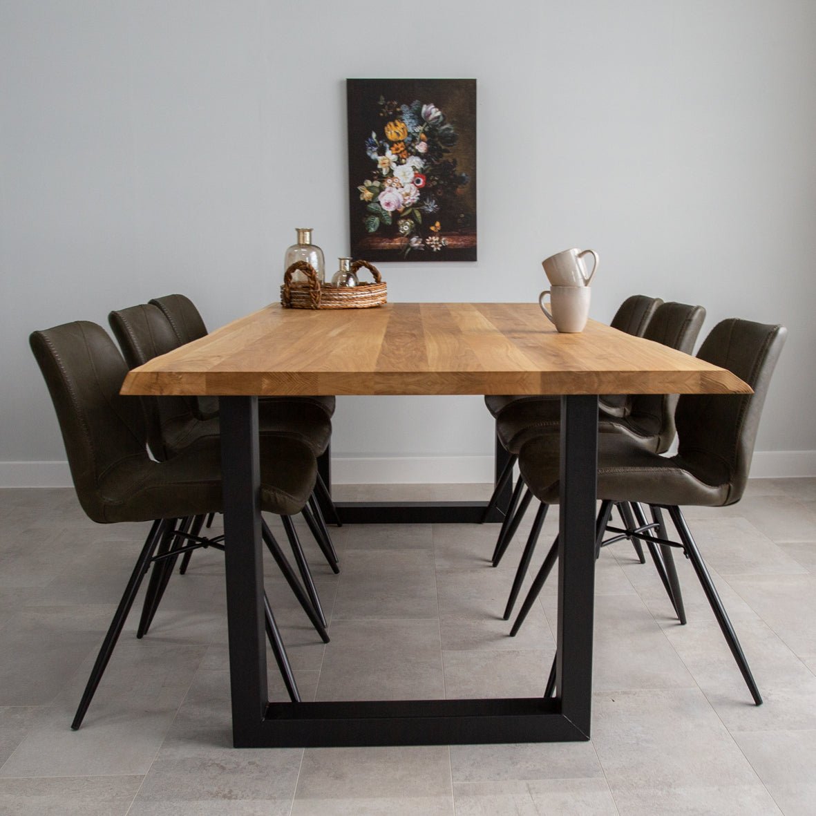 Dining tables - Dining table Revi Oak wood - Tree trunk shape - Black U - leg - Dimehouse