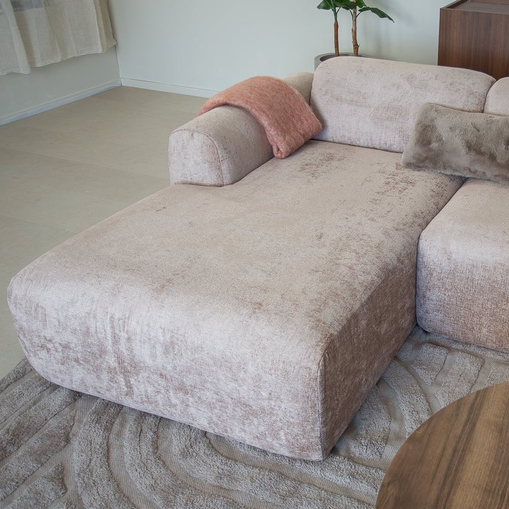 Banken-Hoekbank zand chenille stof - 292x169 cm - Shane - links-Dimehouse
