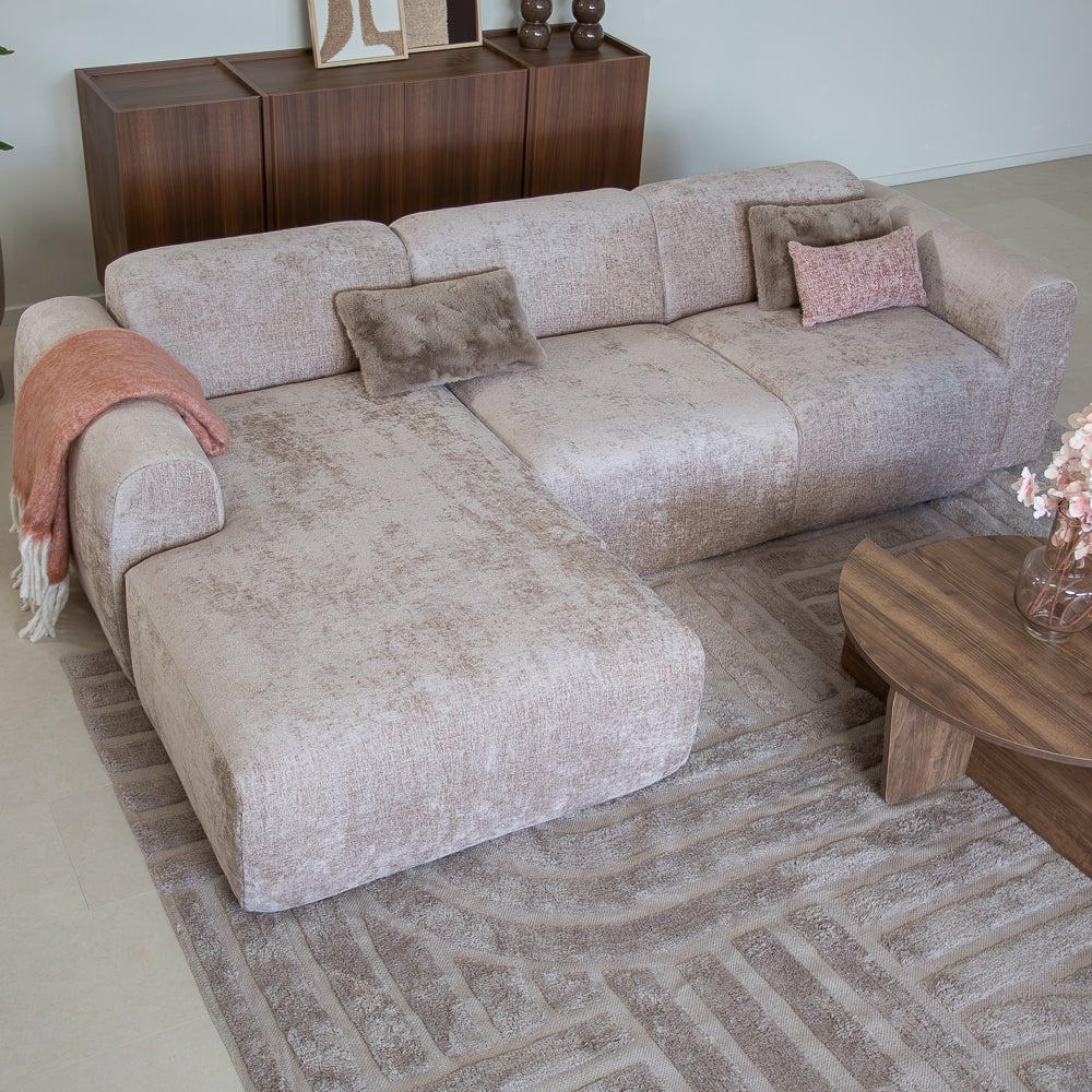 Banken-Hoekbank zand chenille stof - 292x169 cm - Shane - links-Dimehouse