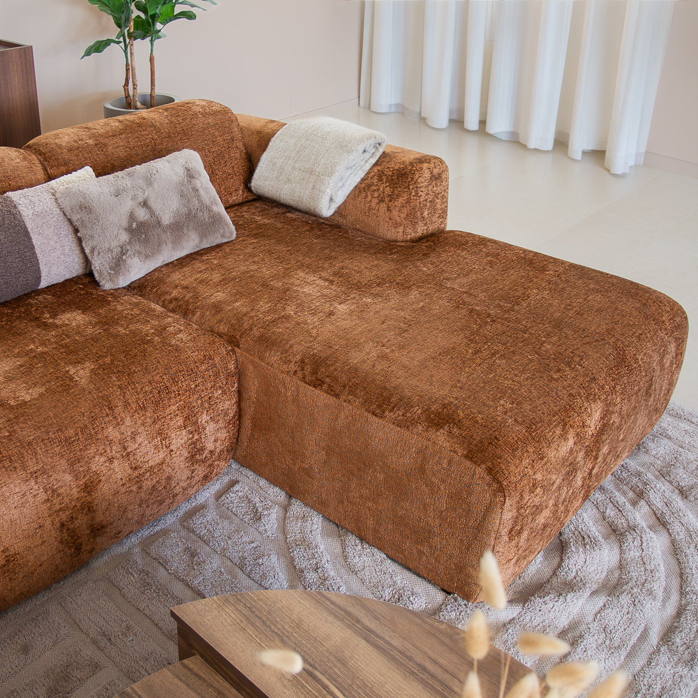 Corner sofa ocher chenille fabric - 292x169 cm - Shane - right