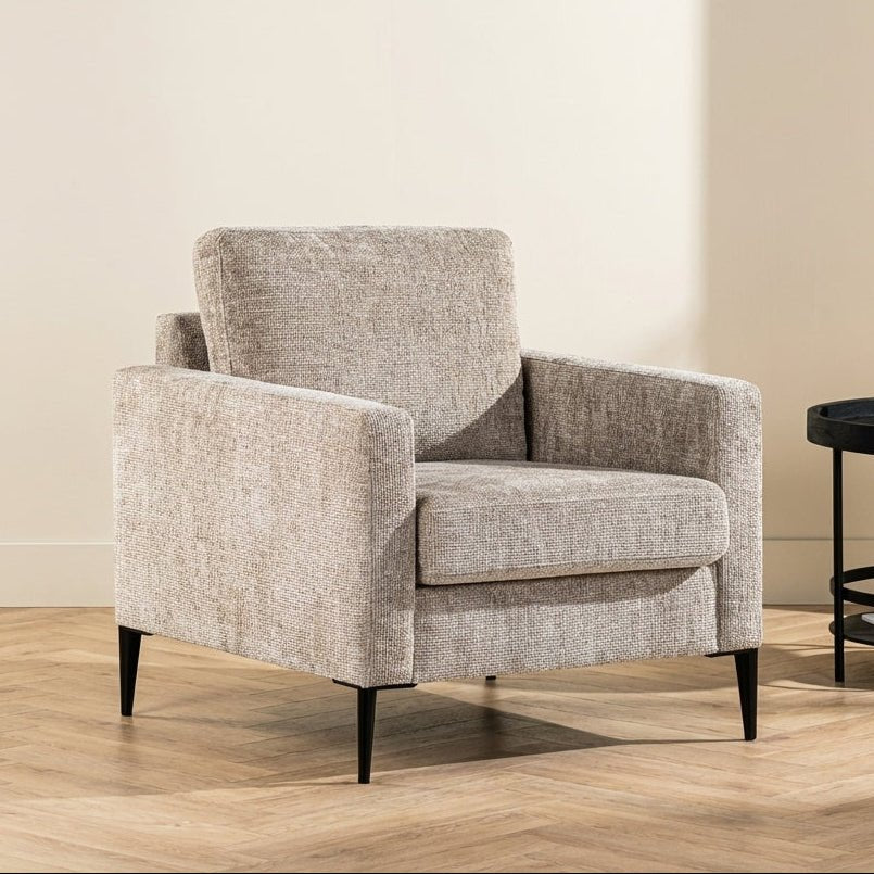Armchair Flora beige fabric mood photo in a modern interior