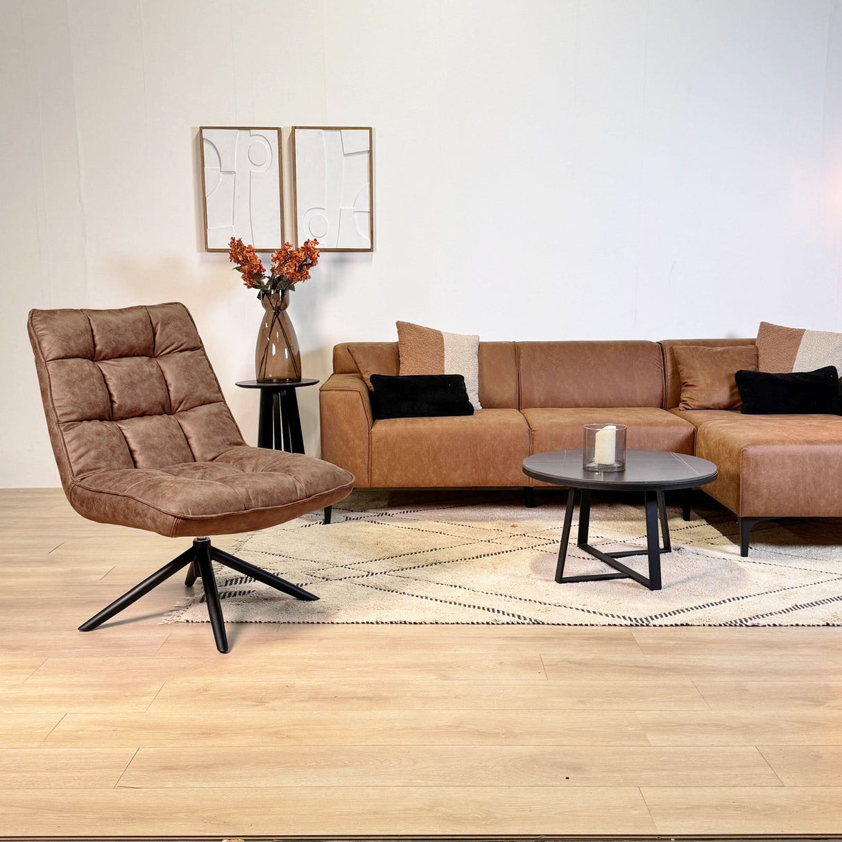 Swivel Chair Yuki Cognac Eco-leather 360° Rotatable