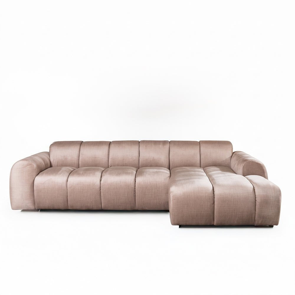 Sofas-Corner sofa with lounge sand velvet textured fabric - stripes - right - Brix-Dimehouse
