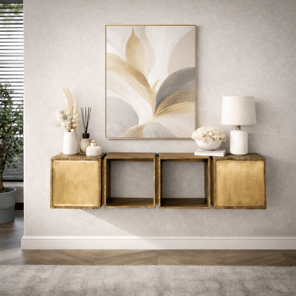 Hanging Sideboard Maceo - Mango wood Sand with Brass Accent 169 cm