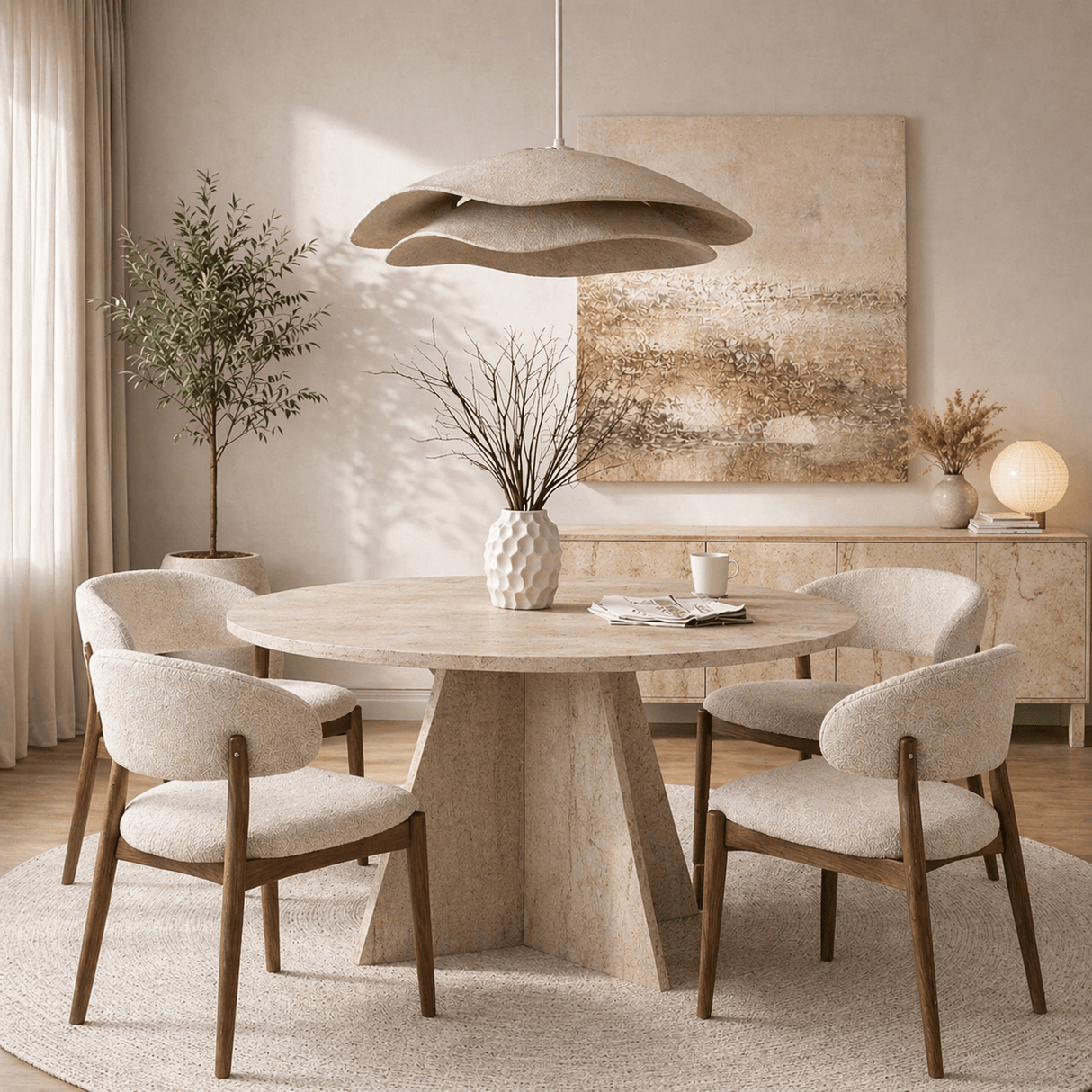 Hanglamp beige carbon betonnen kap - 40 en 50 cm - Flowing