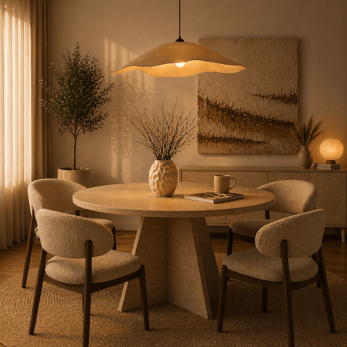 Hanglamp beige carbon betonnen kap - 59 cm - Flowing