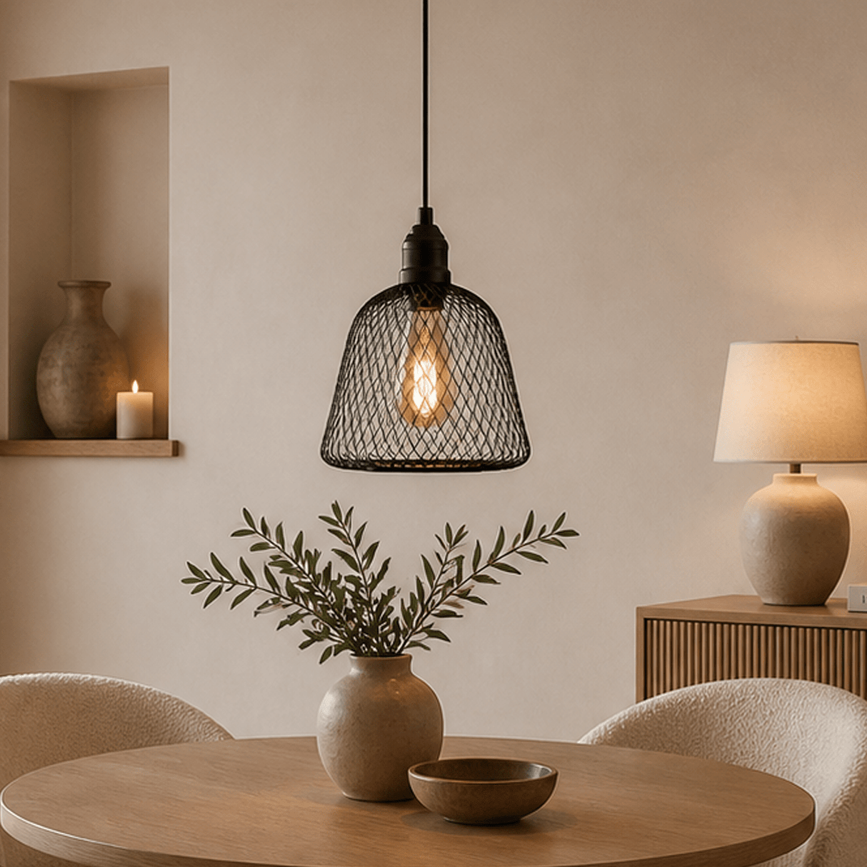 Hanging lamp black Metal - Mesh structure - 23 cm - 1-light - Hudson