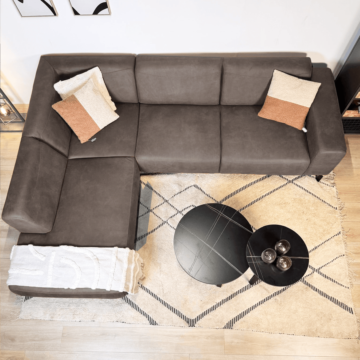 Corner sofa anthracite robust eco-leather Barin - left