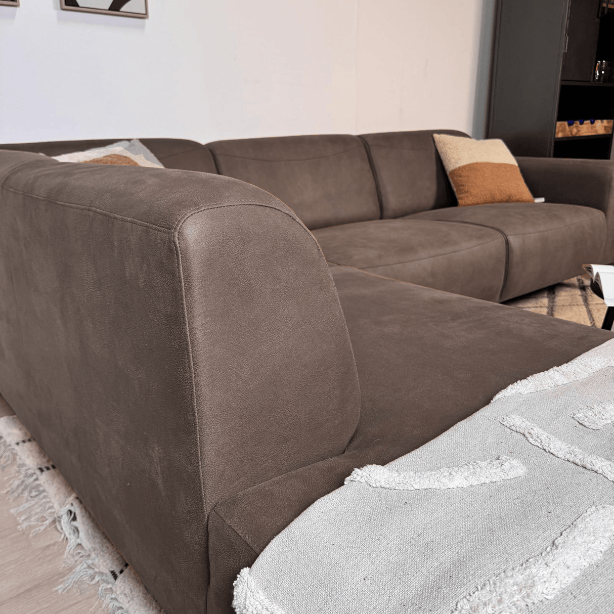 Corner sofa anthracite robust eco-leather Barin - left