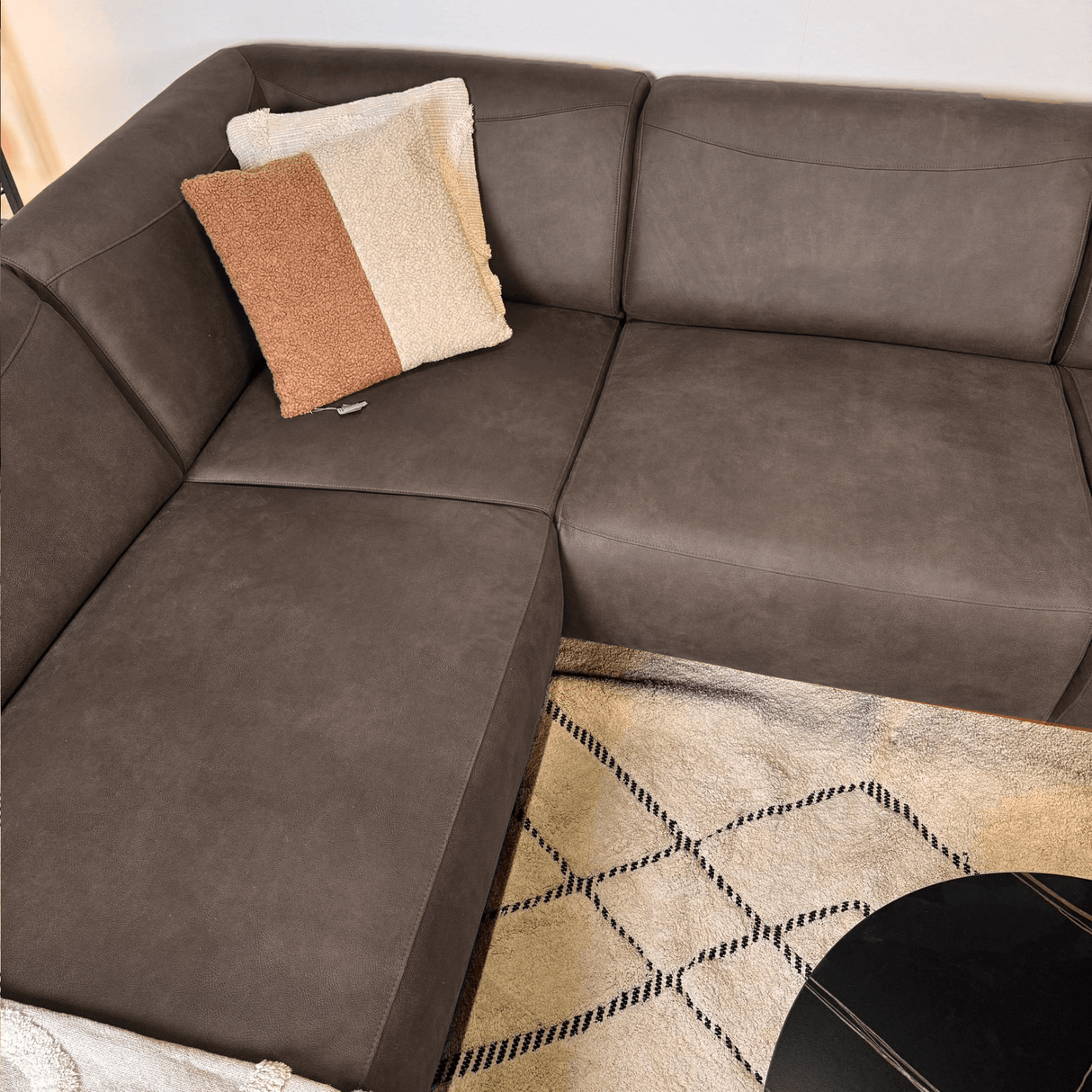 Corner sofa anthracite robust eco-leather Barin - left