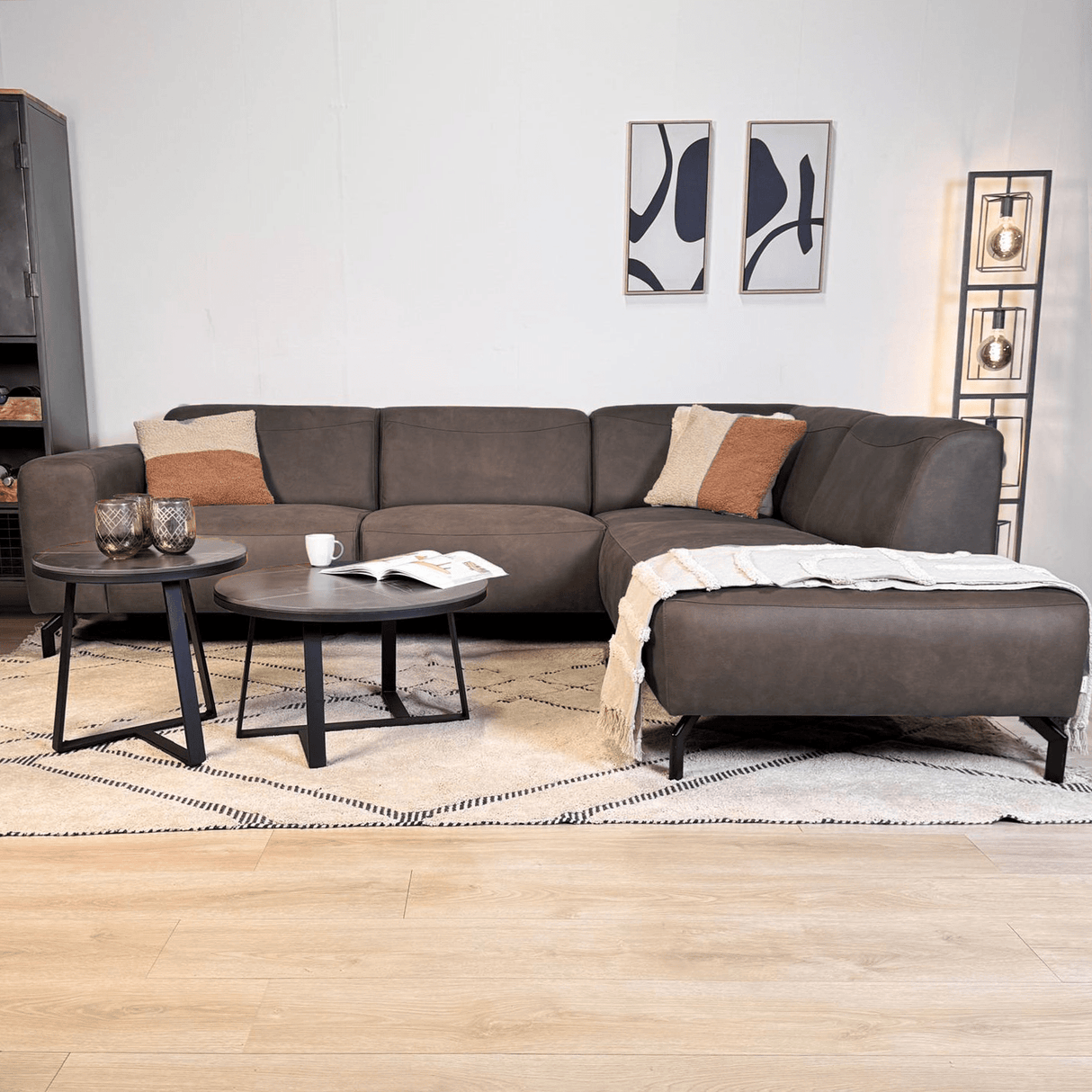 Banken - Hoekbank antraciet robuust eco - leer Barin - rechts - Dimehouse