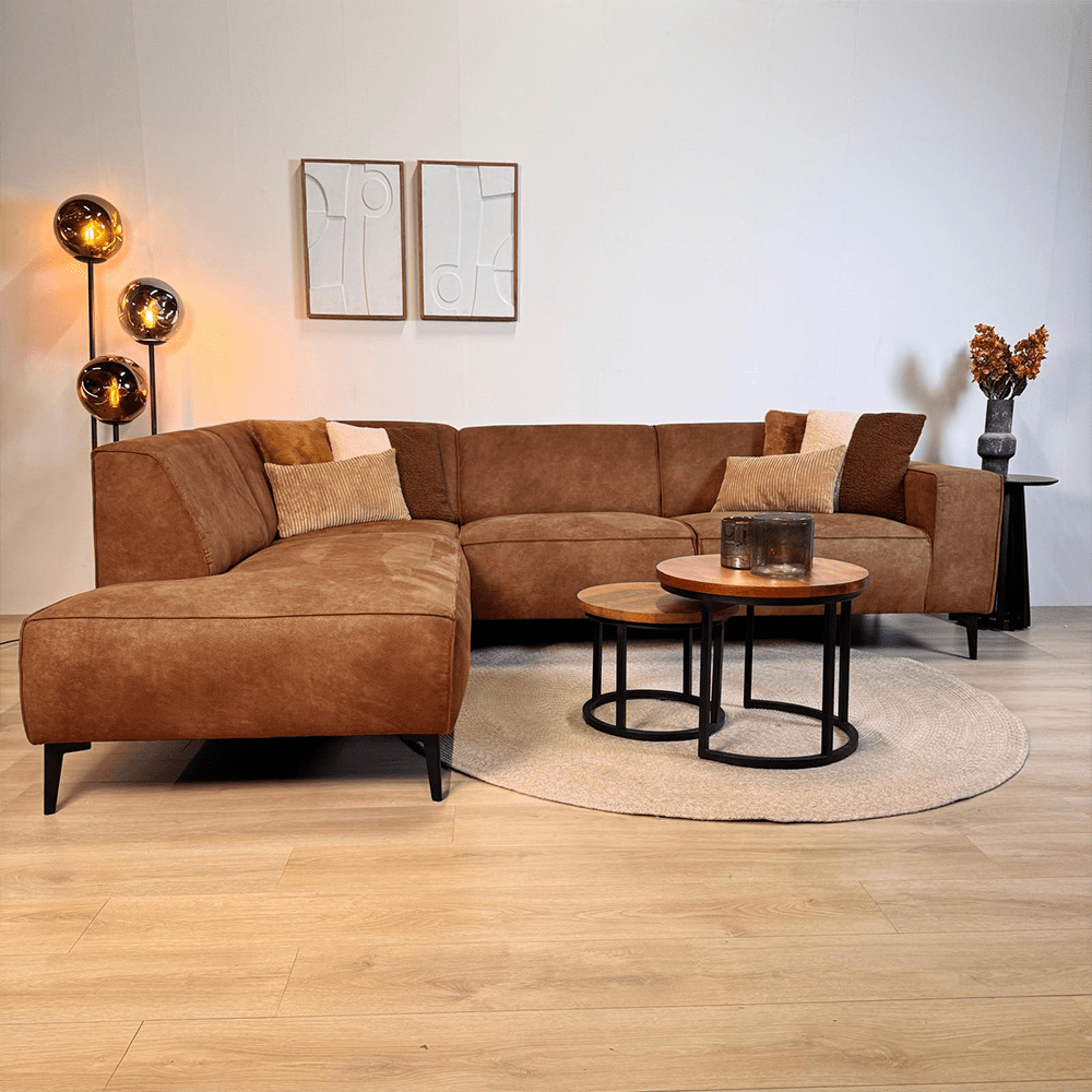 Industrial corner sofa cognac eco-leather Brisbane - left