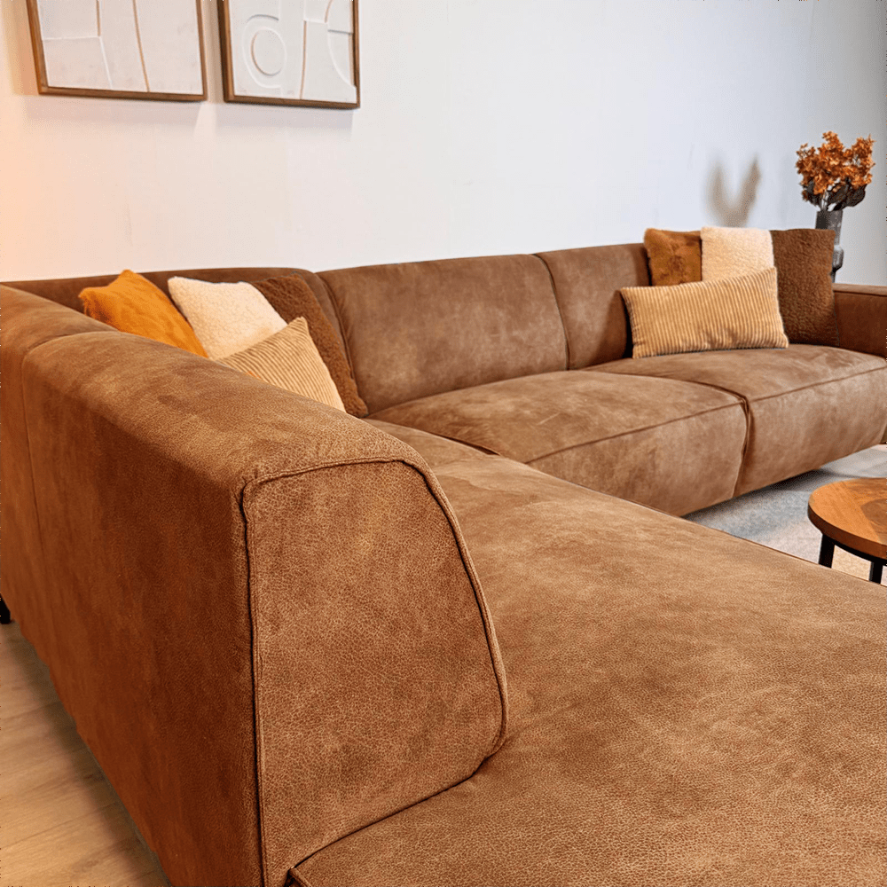 Industrial corner sofa cognac eco-leather Brisbane - left