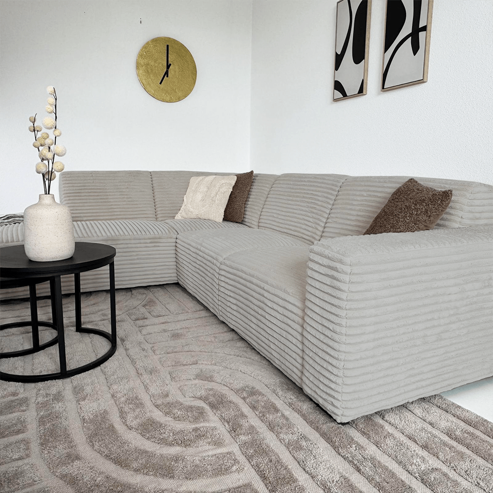 Banken - Hoekbank beige super zachte ribstof Gavi - links - Dimehouse