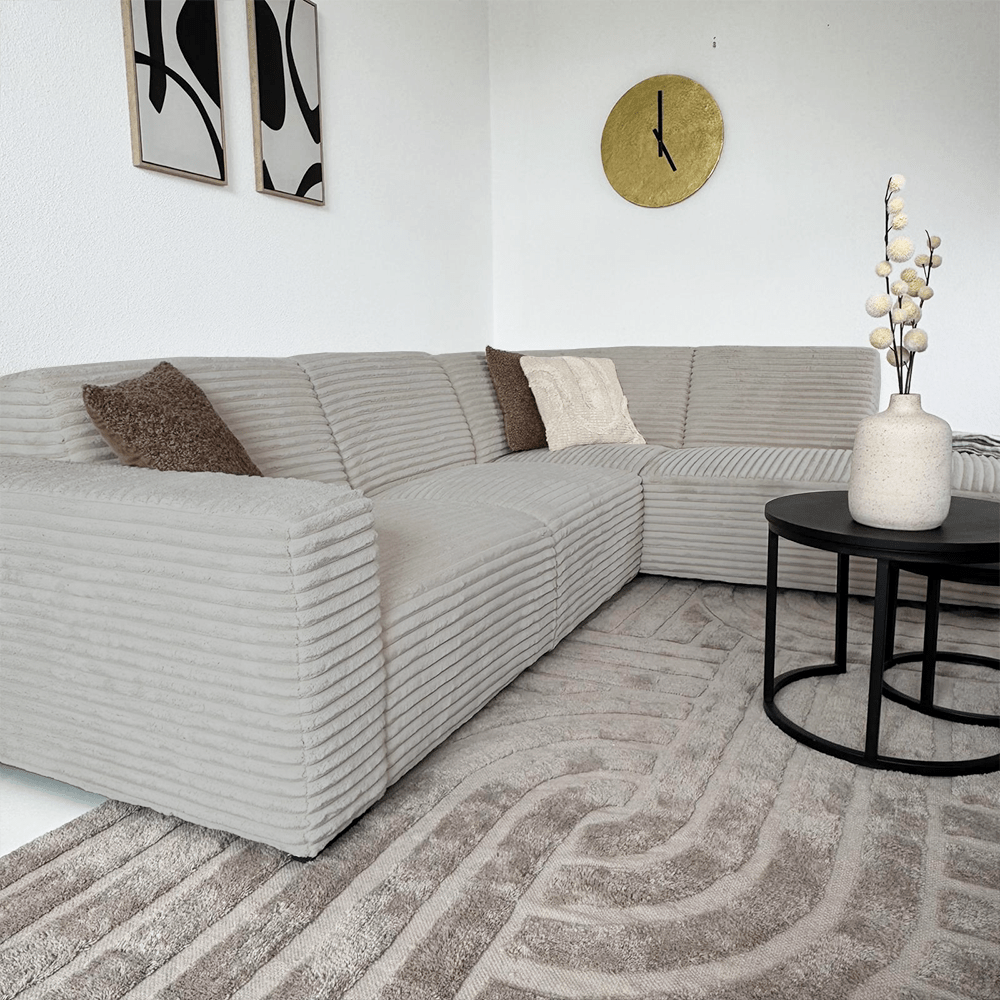 Beige corner sofa with super soft ribbed fabric Gavi - right