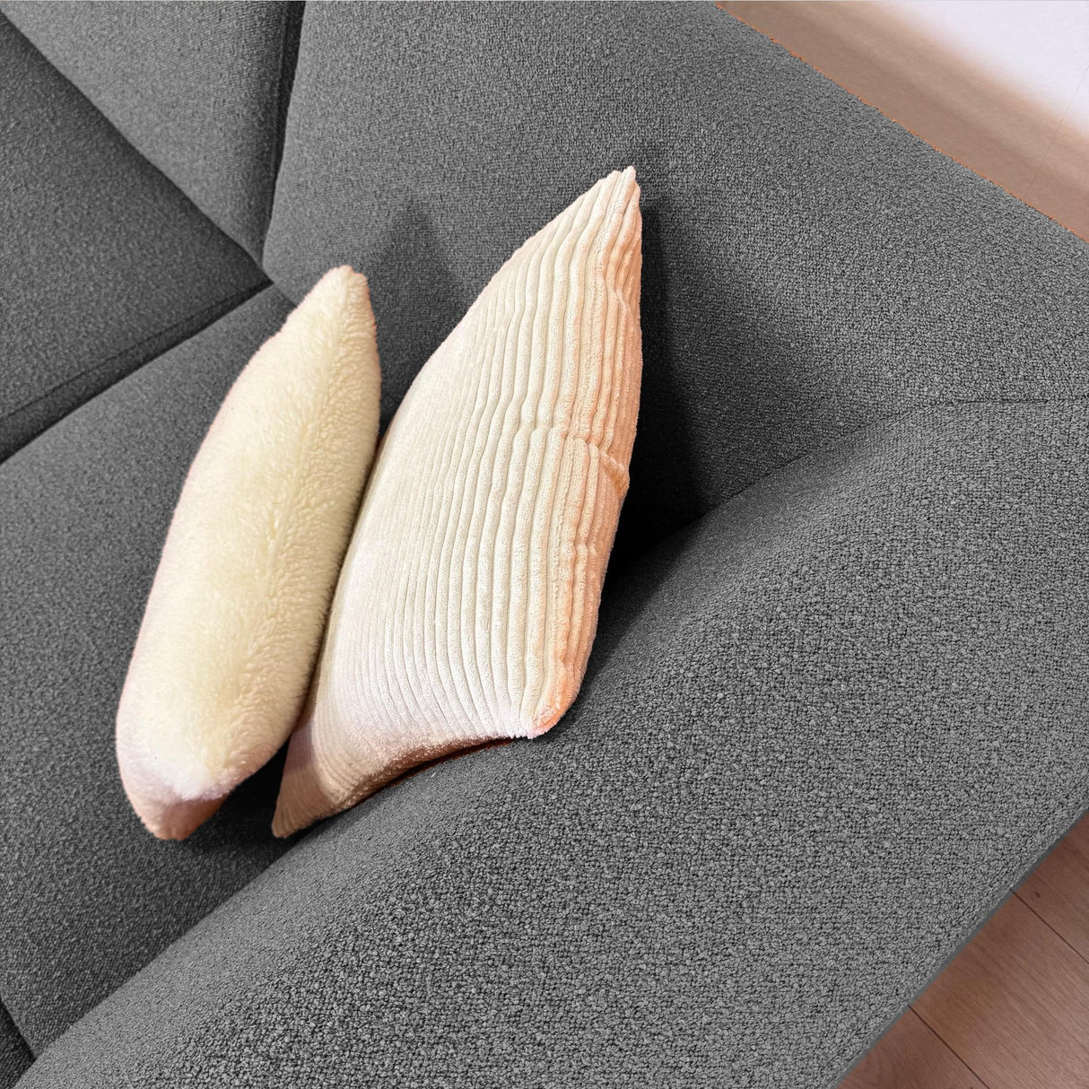 Gray boucle fabric corner sofa Maël - right