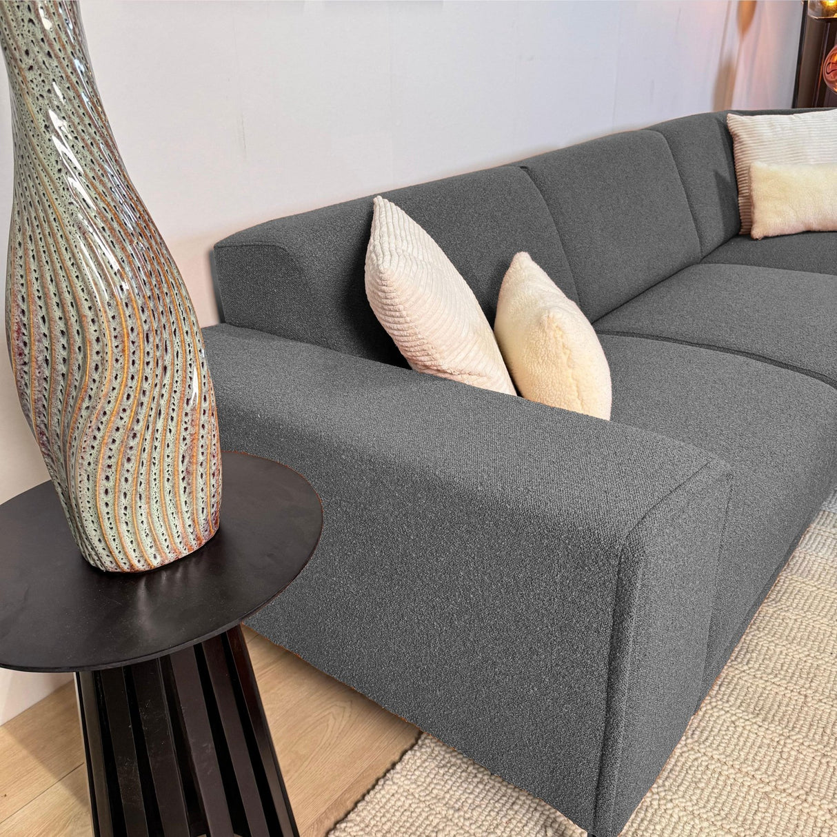 Gray boucle fabric corner sofa Maël - right