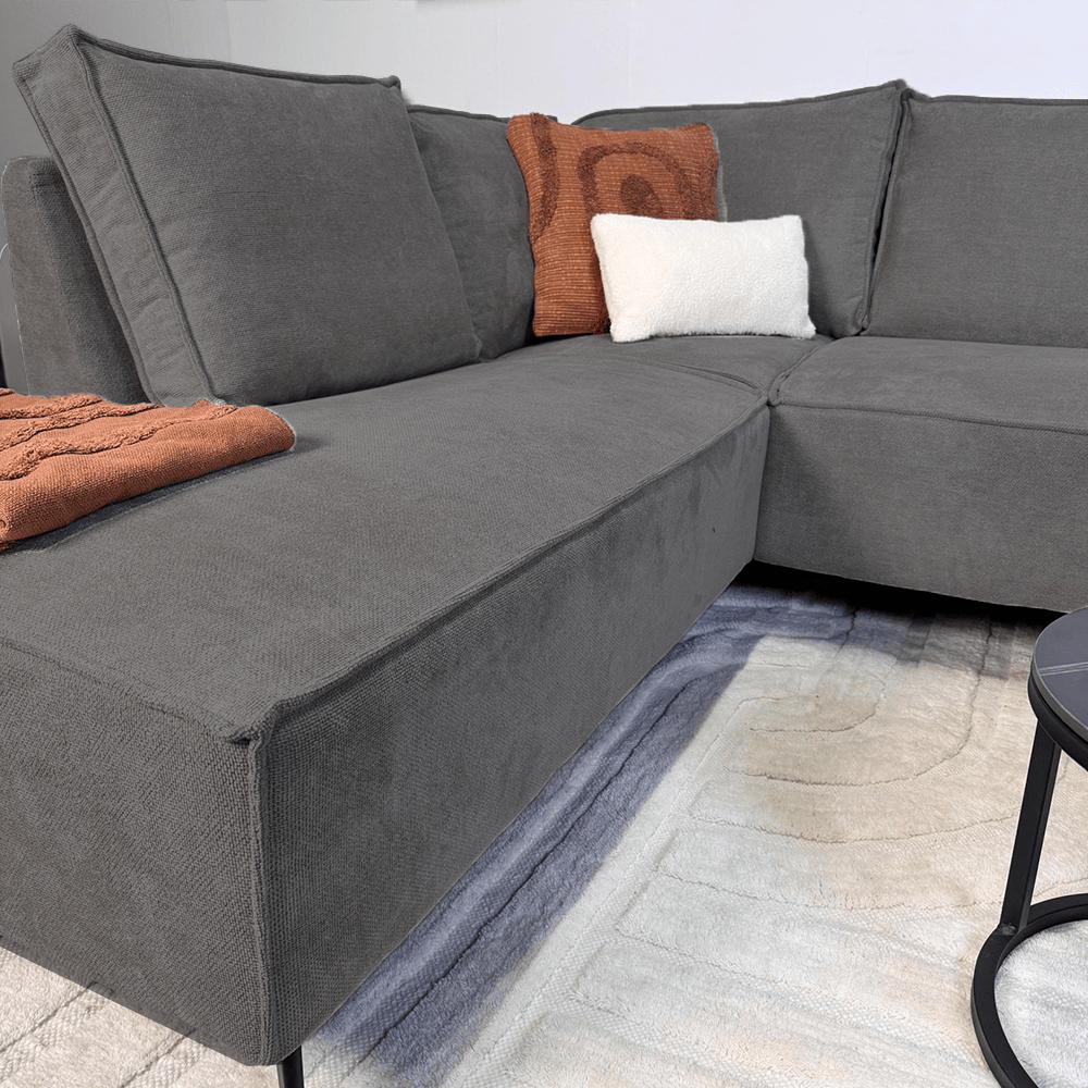 Corner sofa with chaise longue in anthracite chenille Yara - left