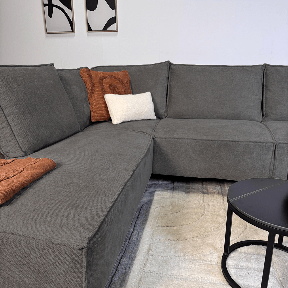 Corner sofa with chaise longue in anthracite chenille Yara - left