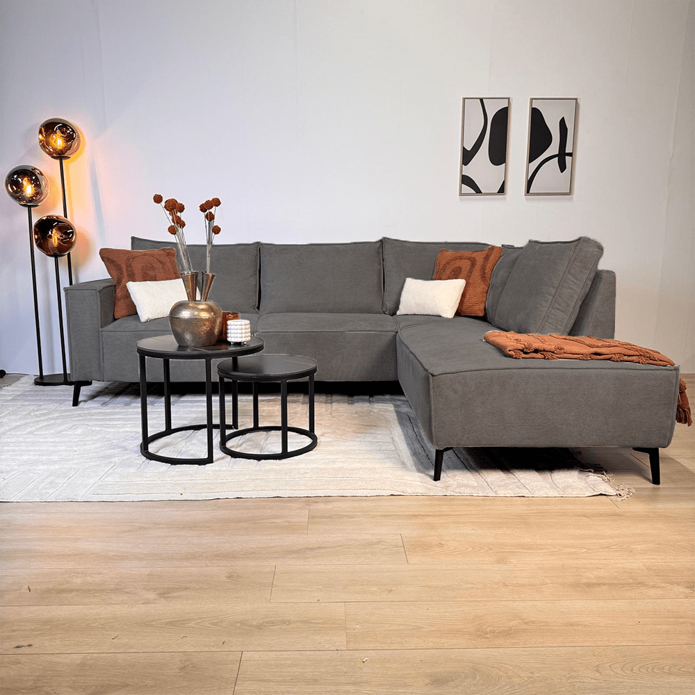 Corner sofa with chaise longue anthracite chenille Yara - right