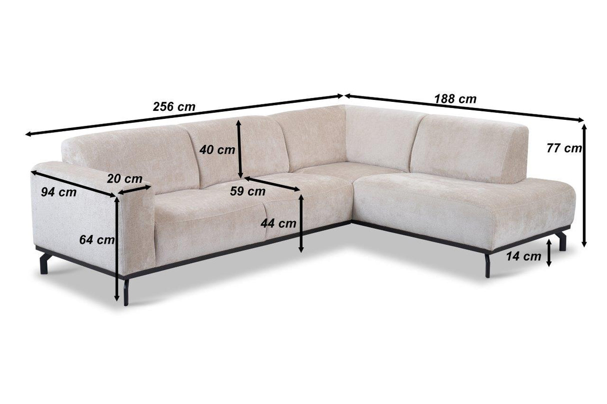 Corner sofa with high legs taupe velvet Chloe - right