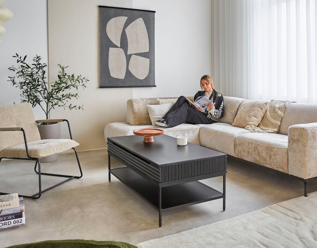 Corner sofa with high legs beige velvet Chloe - left