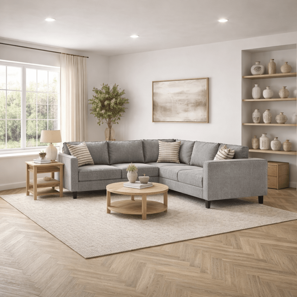 Corner sofa Kale Fabric Grey - five seater