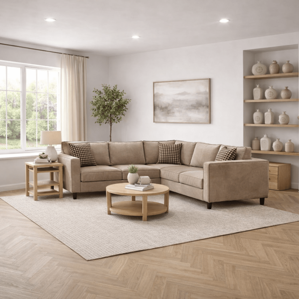Corner sofa Kale Velvet Cream - five person