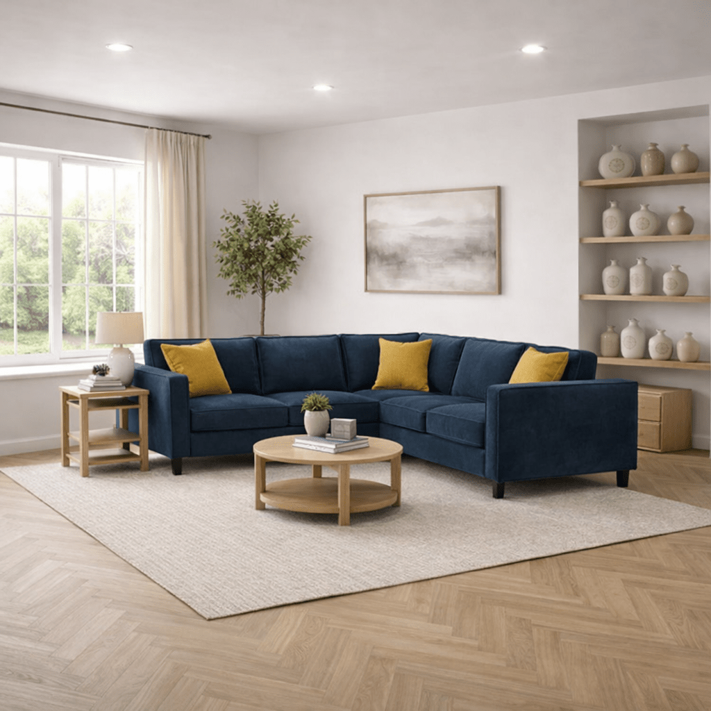 Sofas - Corner sofa Kale Velvet navy blue - five persons - Dimehouse