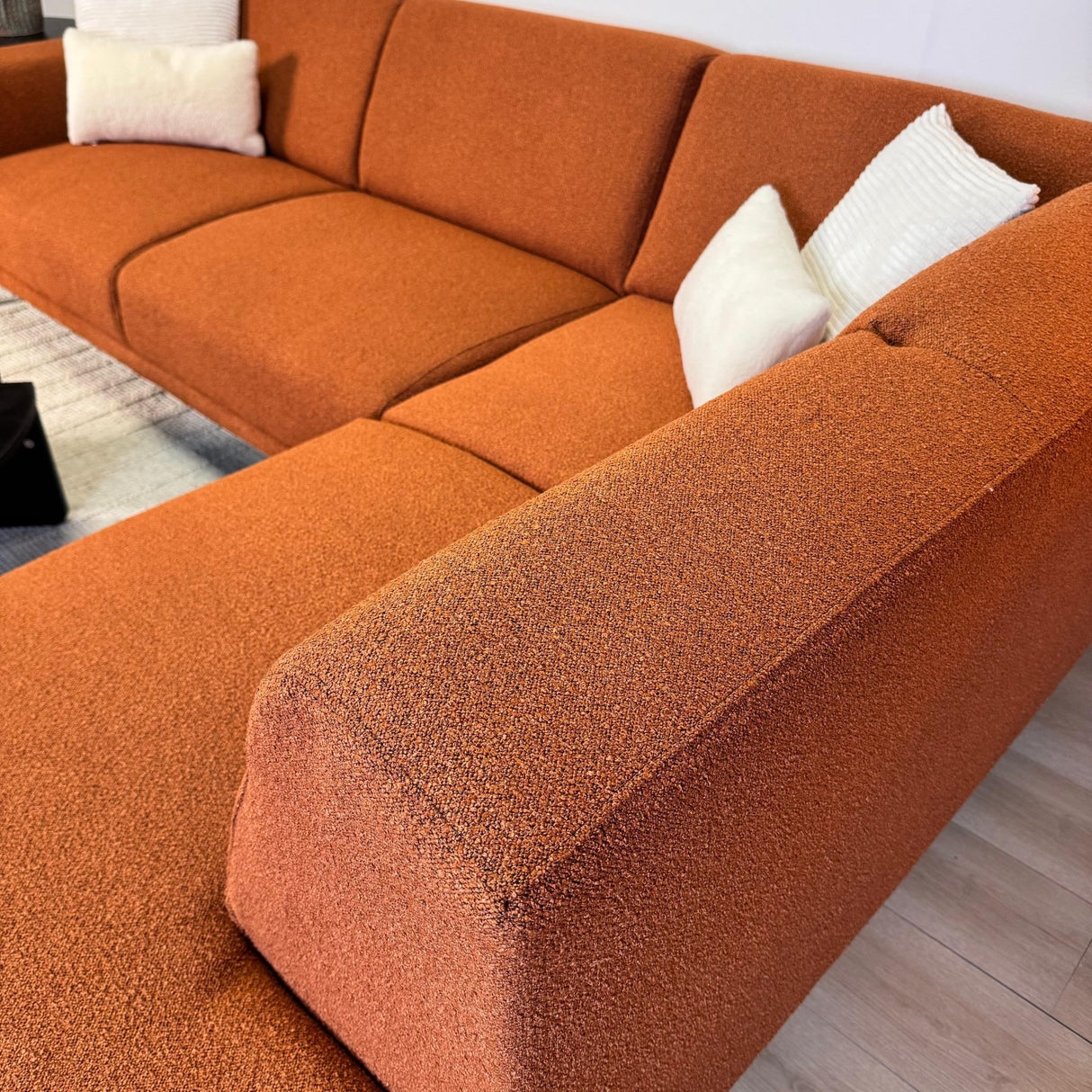 Corner sofa terracotta boucle fabric Maël - right