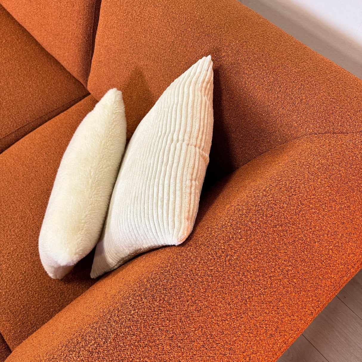 Corner sofa terracotta boucle fabric Maël - right