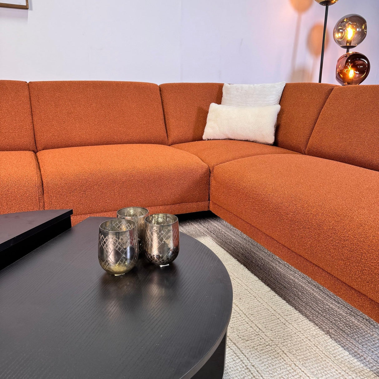 Corner sofa terracotta boucle fabric Maël - right