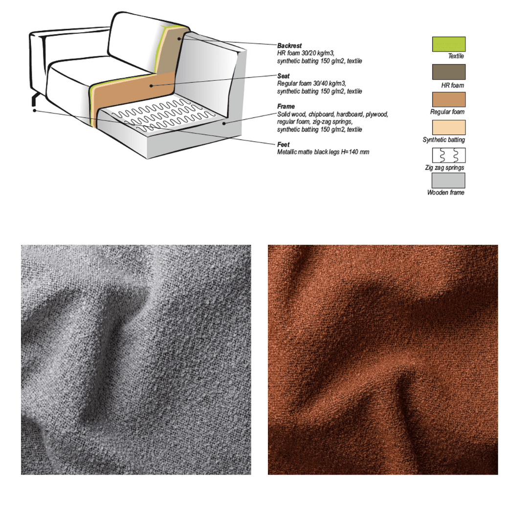 Gray boucle fabric corner sofa Maël - right