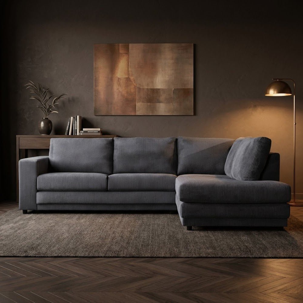 Corner sofa anthracite rib fabric sofa Gabi - right