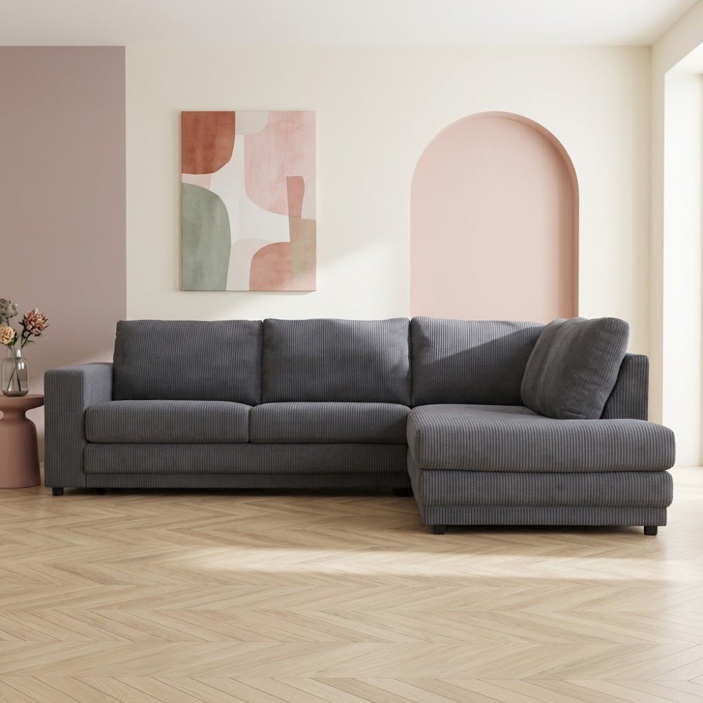 Corner sofa anthracite rib fabric sofa Gabi - right