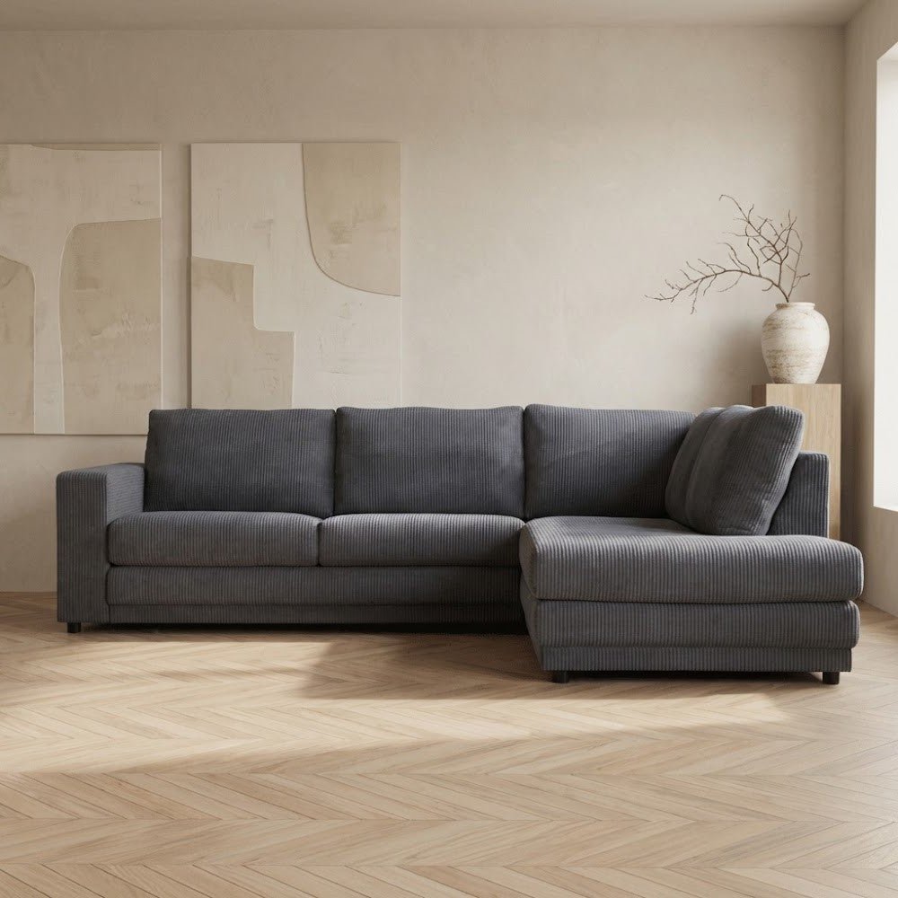 Corner sofa anthracite rib fabric sofa Gabi - right